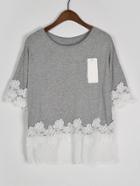 Romwe Contrast Lace Crochet Grey T-shirt