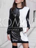 Romwe Black Color Block Sequined Sweatshirt Dress
