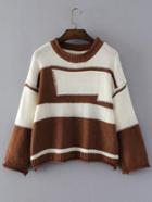 Romwe Two Tone Rolled Trim Sweater