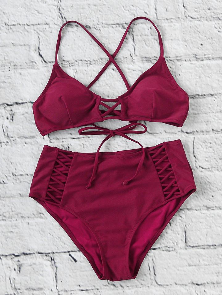 Romwe Criss Cross High Waist Bikini Set