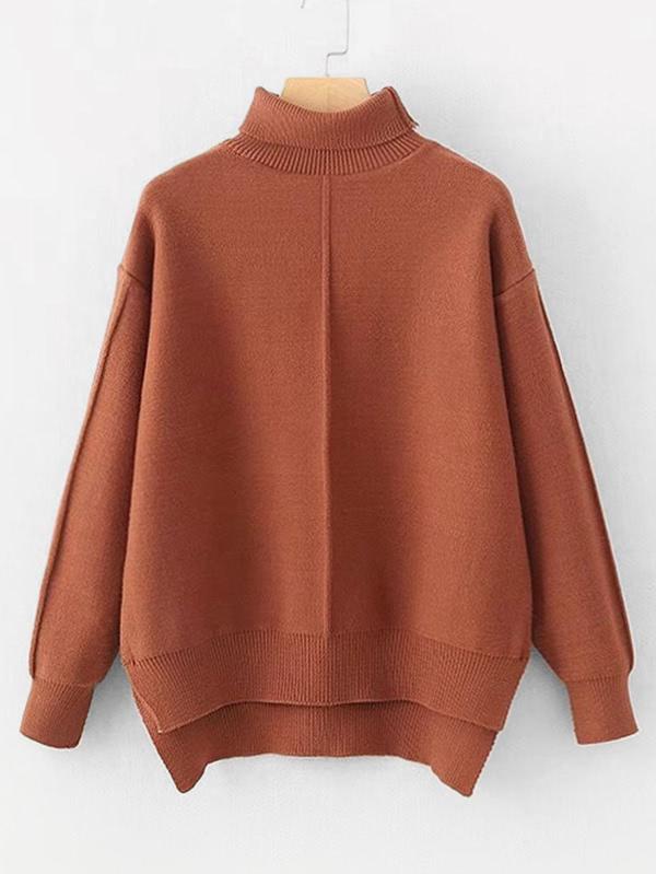 Romwe Turtleneck Dip Hem Oversized Sweater