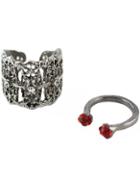 Romwe Retro Silver Diamond Hollow Two Pieces Ring