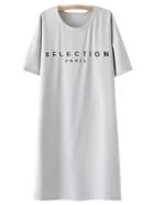 Romwe Grey Letter Print Split Side T-shirt Dress
