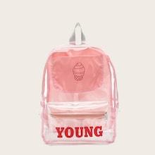 Romwe Letter Print Clear Backpack