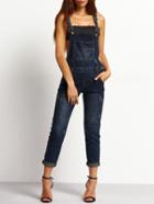 Romwe Navy Strap Ripped Bleached Denim Jumpsuit