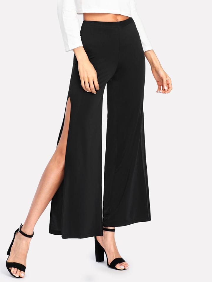 Romwe Slit Side Wide Leg Pants
