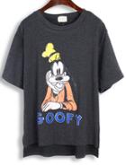 Romwe Cartoon Goofy Print Dip Hem Grey T-shirt