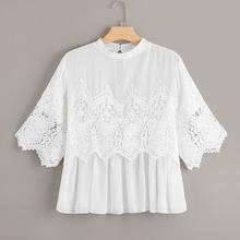 Romwe Plus Hollow Out Crochet Blouse