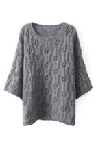 Romwe Hollow-out Cropped Grey Jumper