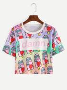 Romwe Multicolor Popsicle Print Crop T-shirt