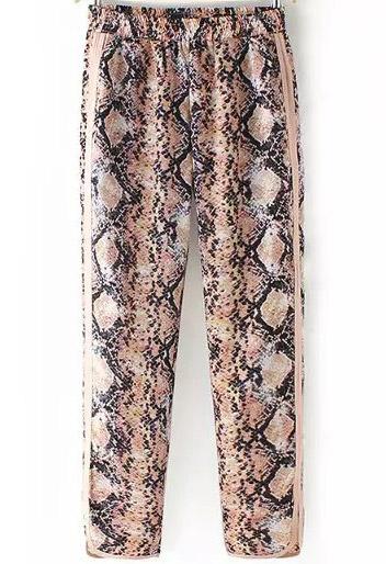 Romwe Apricot Elastic Waist Snakeskin Pant