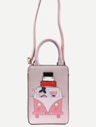 Romwe Pink Cartoon Print Box Tote Bag With Strap