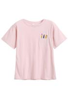 Romwe Pink Embroidery Round Neck T-shirt