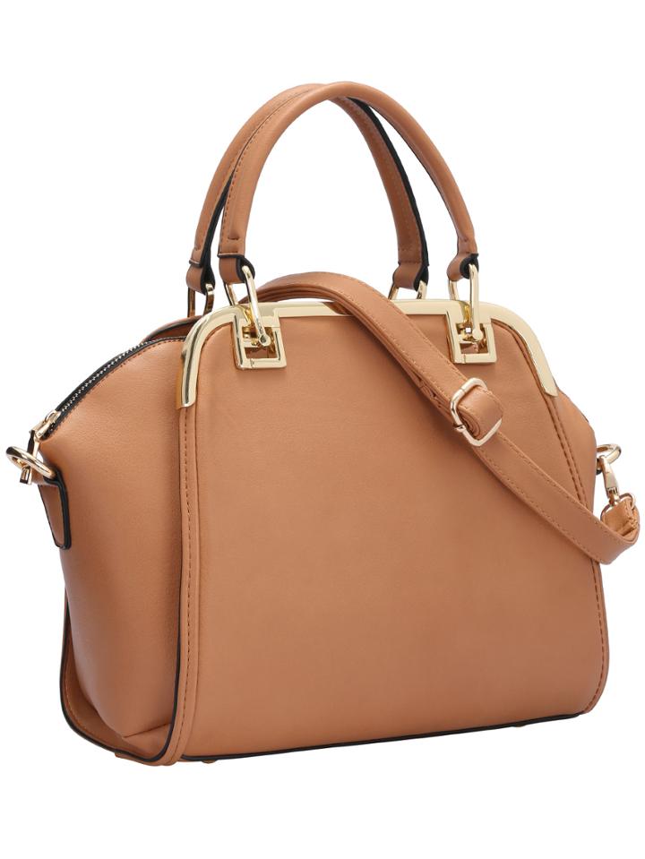 Romwe Apricot Zipper Pu Shoulder Bag