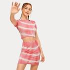 Romwe Tie Dye Crop Tee With Tube Skirt