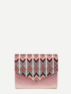 Romwe Beaded Detail Flap Clutch Bag With Chain