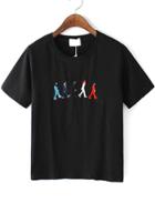 Romwe Five People Embroidered Black T-shirt