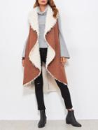 Romwe Shawl Collar Curved Faux Shearling Vest