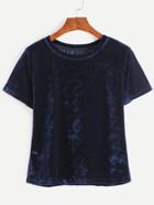 Romwe Dark Blue Velvet T-shirt