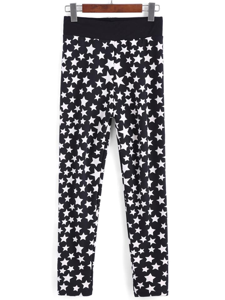 Romwe Stars Print Black Leggings