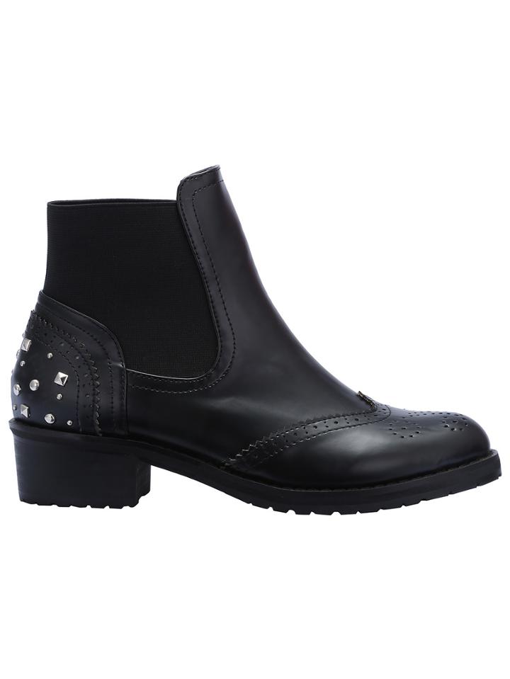 Romwe Black Studded Pierced Boots