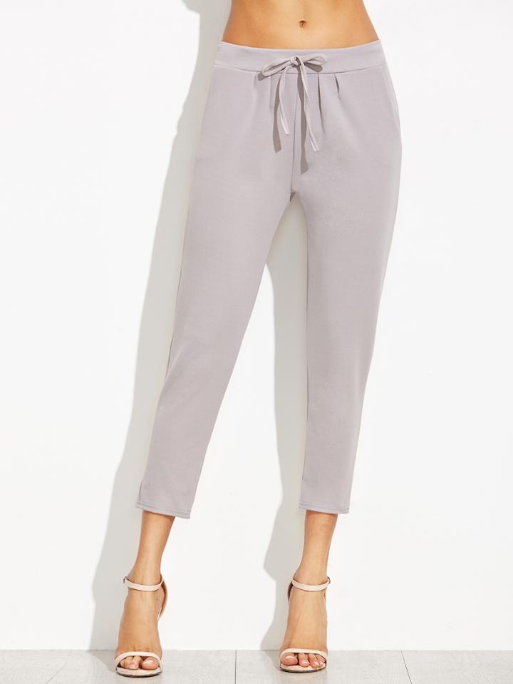 Romwe Grey Draw Cord Waist Slim Pants