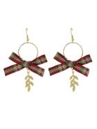 Romwe Red Cloth Drop Earrings With Leaf Charms For Women