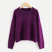 Romwe Drop Shoulder Solid Fuzzy Jumper