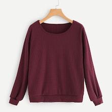 Romwe Solid Ribbed Sweatshirt