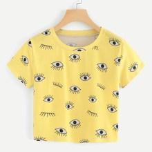 Romwe Eye Print Crop Tee