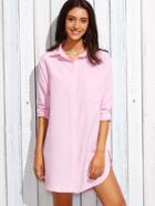 Romwe Pink Drop Shoulder Pocket Front Shirt Dress