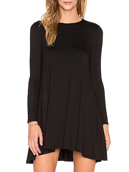 Romwe Long Sleeve Shift Black Dress