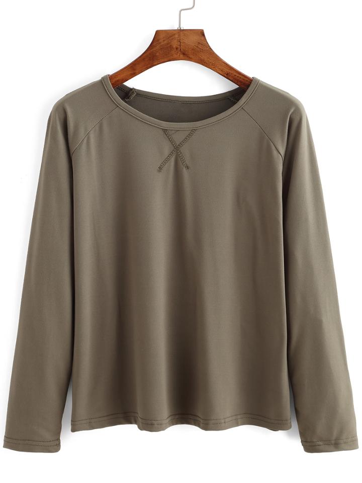 Romwe Raglan Sleeve Embroidered T-shirt