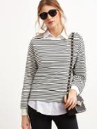 Romwe Black And White Stripe Drop Shoulder Sweatshirt