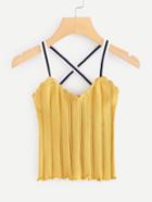 Romwe Frill Trim Striped Strap Knitted Cami Top