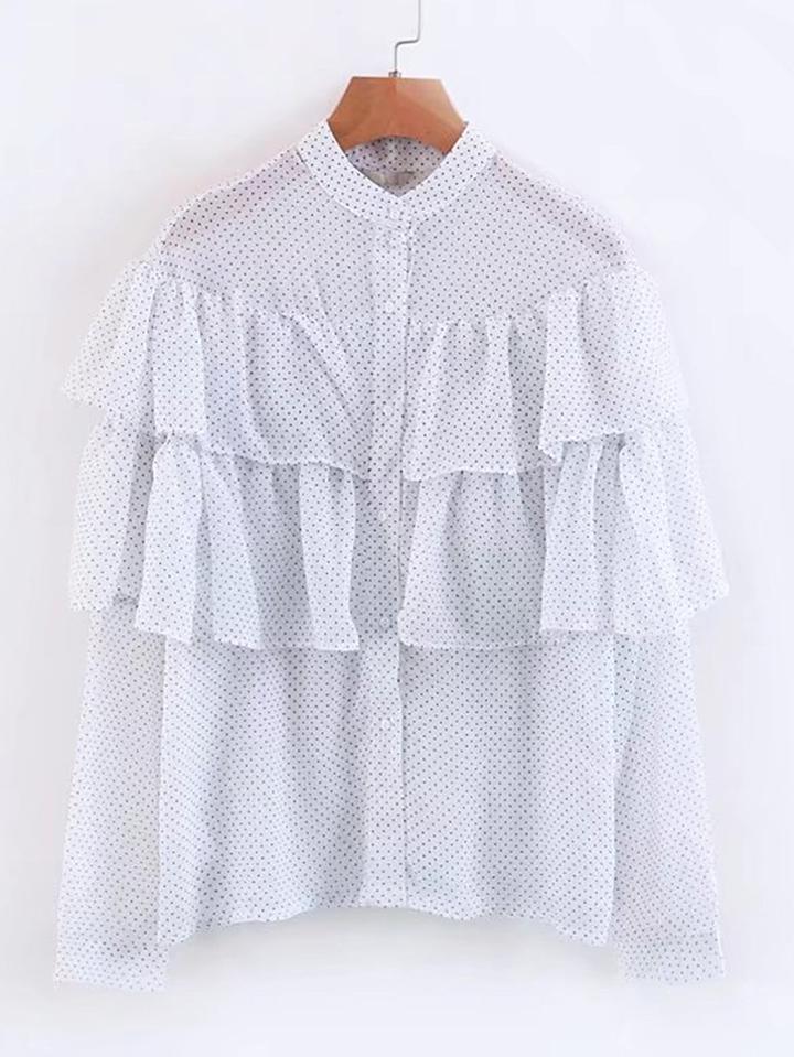 Romwe Polka Dot Ruffle Tiered Blouse