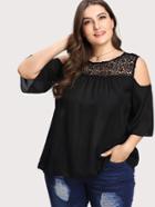 Romwe Contrast Lace Open The Shoulder Top