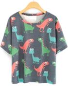 Romwe Cartoon Dinosaur Print T-shirt