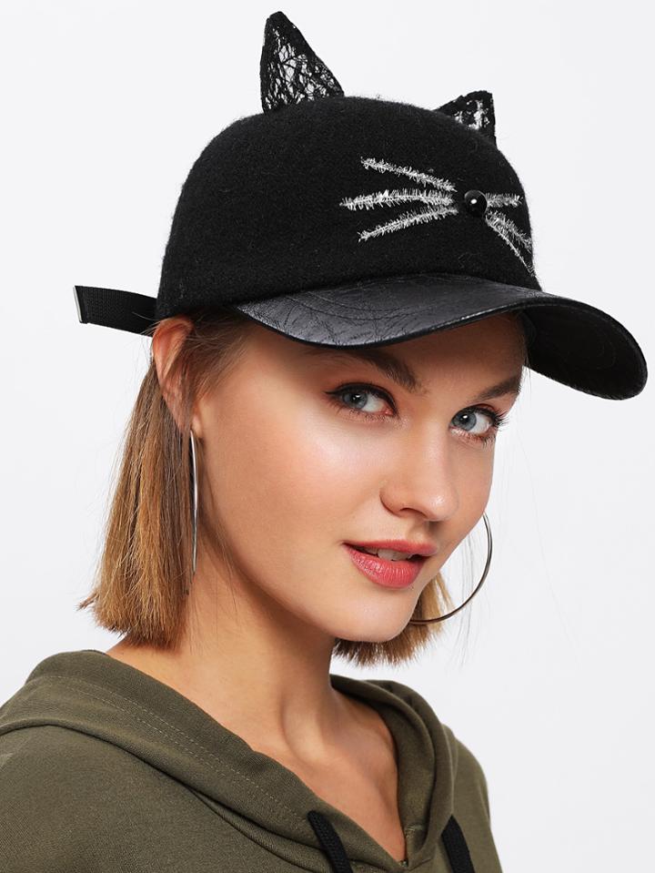 Romwe Lace Cat Ear Baseball Cap