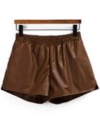 Romwe Elastic Waist Pu Khaki Shorts