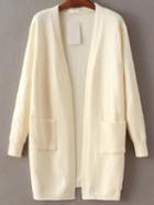 Romwe White Open Front Long Cardigan With Pocket