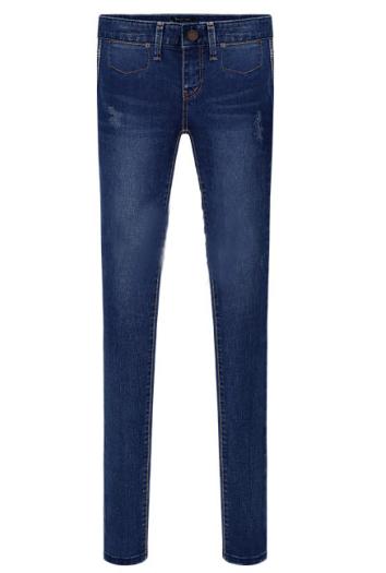 Romwe Pockets Bleached Slim Denim Pant