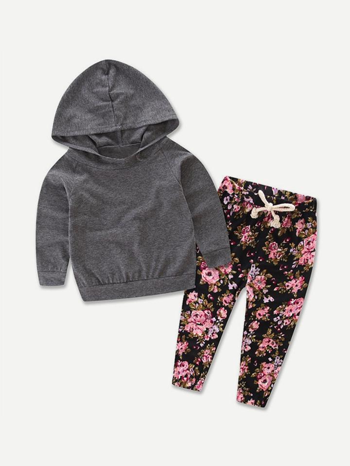 Romwe Hooded Sweatshirt With Drawstring Calico Print Pants