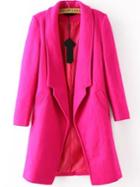 Romwe Lapel Long Sleeve Woolen Rose Red Coat