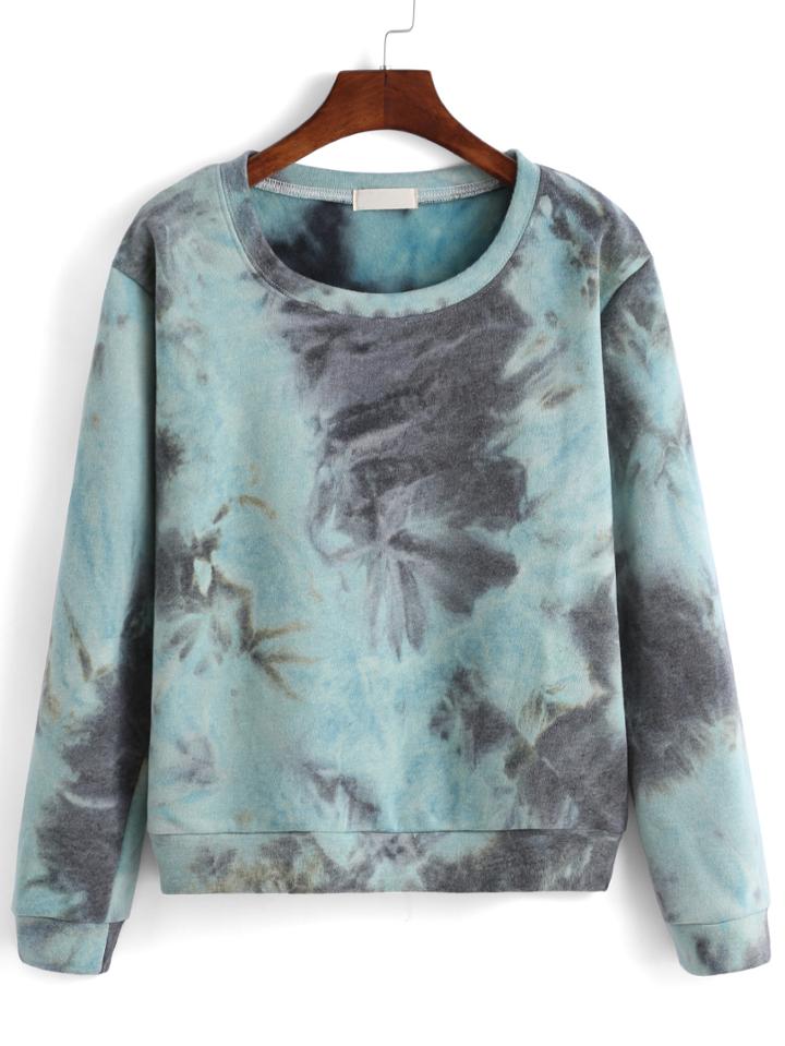 Romwe Round Neck Tie-dye Sweatshirt