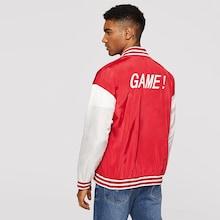 Romwe Guys Striped Trim Two Tone Baseball Jacket