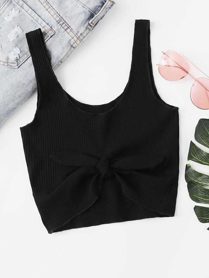Romwe Twist Front Ribbed Vest Top