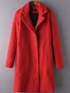 Romwe Lapel Zipper Pocket Woolen Red Coat