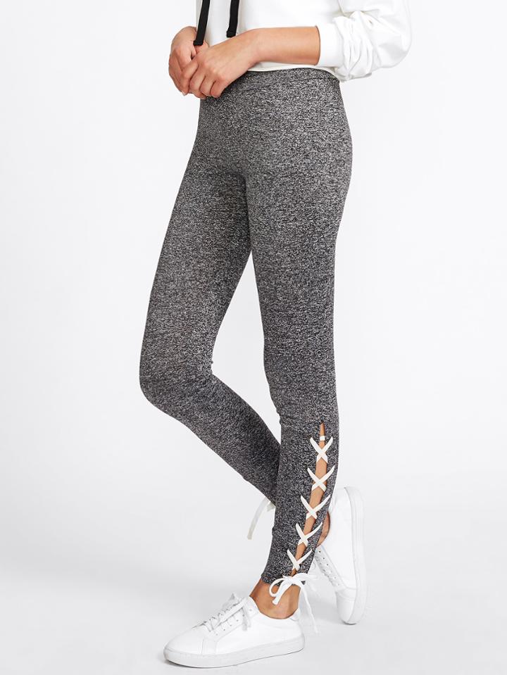 Romwe Lace Up Side Marled Knit Leggings
