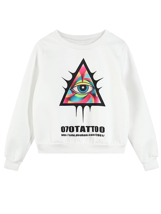 Romwe Eye Print White Sweatshirt